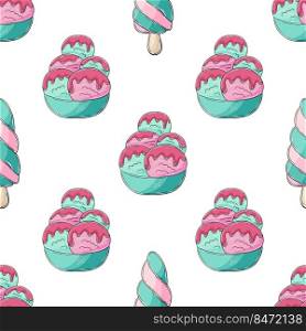 Summer. Ice cream in vases seamless pattern. Wonderful pattern with cold dessert. Print for cloth design, textile, fabric, wallpaper