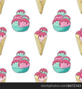 Summer. Ice cream in vases seamless pattern. Wonderful pattern with cold dessert. Print for cloth design, textile, fabric. Print for cloth design, textile, fabric, wallpaper
