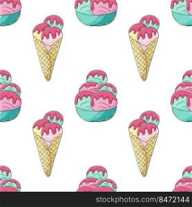Summer. Ice cream in vases seamless pattern. Wonderful pattern with cold dessert. Print for cloth design, textile, fabric, wallpaper. Print for cloth design, textile, fabric, wallpaper