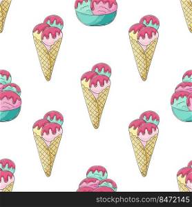 Summer. Ice cream in vases seamless pattern. Wonderful pattern with cold dessert. Print for cloth design, textile, fabric, wallpaper, wrapping. Print for cloth design, textile, fabric, wallpaper