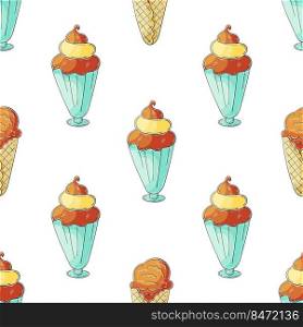 Summer. Ice cream seamless pattern. A wonderful bright pattern with a sweet cold dessert. Print for cloth design, textile, fabric, wallpaper, wrapping paper. Print for cloth design, textile, fabric, wallpaper