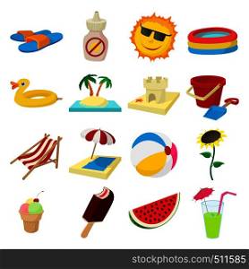 Summer icons set in cartoon style on a white background. Summer icons set, cartoon style