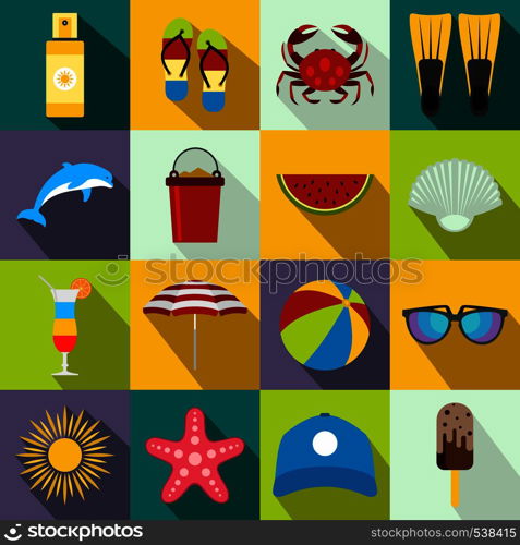 Summer icons set in flat style for any design. Summer icons set, flat style