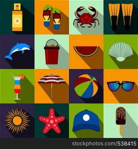Summer icons set in flat style for any design. Summer icons set, flat style
