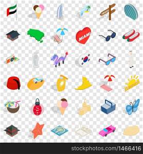 Summer icons set. Isometric style of 36 summer vector icons for web for any design. Summer icons set, isometric style