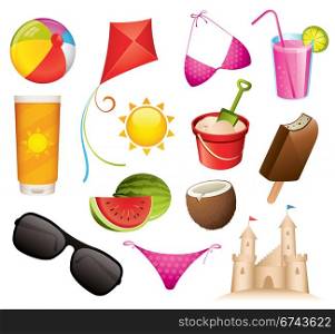 Summer icons. Set of 13 summer and beach vector icons