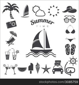 Summer icons set, vector illustration