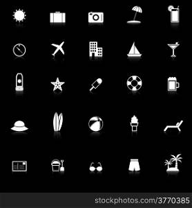 Summer icons with reflect on black background, stock vector