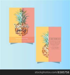 Summer Invitation card design holiday party on the beach sea sunshine, creative watercolor vector illustration design