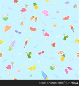Summer items design to seamless pattern on pastel background