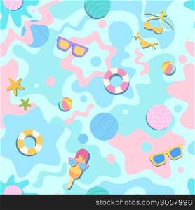 Summer items design to seamless pattern on pastel background colors.