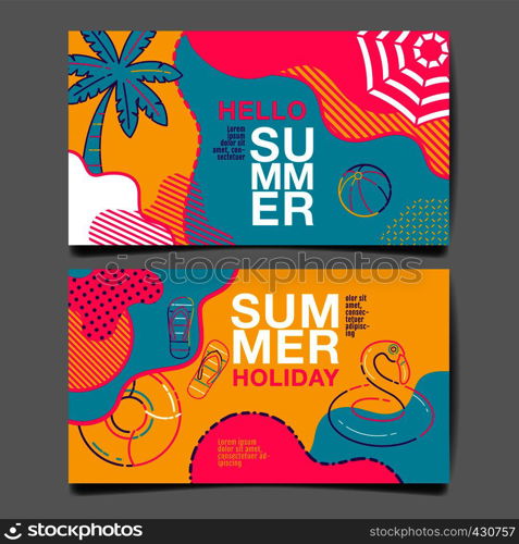 summer , layout design, greeting card, cover book, banner, stripe line, colorful, template design, vector illustration