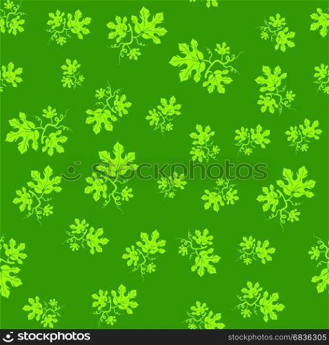 Summer Leaves Isolated on Green Background. Seamless Floral Pattern. Summer Leaves Seamless Pattern