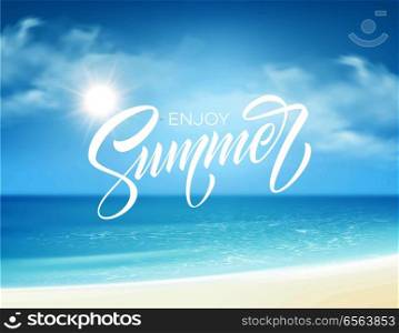 Summer lettering on the sea background. Vector illustration EPS10. Summer lettering on the sea background. Vector illustration