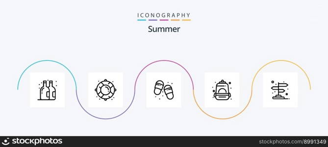 Summer Line 5 Icon Pack Including location. arrow. flip flops. school. bag