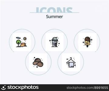 Summer Line Filled Icon Pack 5 Icon Design. beach. juice. umbrella. drink. straw hat