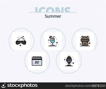 Summer Line Filled Icon Pack 5 Icon Design. cruiser. beach. beach. summer. beach towel