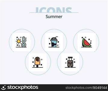 Summer Line Filled Icon Pack 5 Icon Design. ice. drink. thermometer. technology. cool