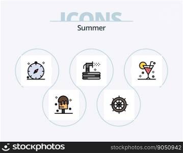 Summer Line Filled Icon Pack 5 Icon Design. summer. mattress. temperature. travel. sea
