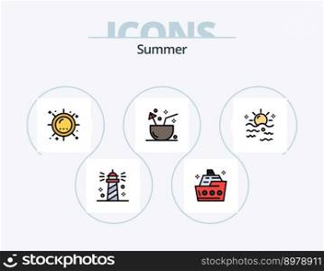 Summer Line Filled Icon Pack 5 Icon Design. sun. heat. sun. travel. signboard