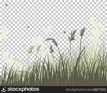 Summer Meadow Background. Transparency Grid Design. Vector Illustration.