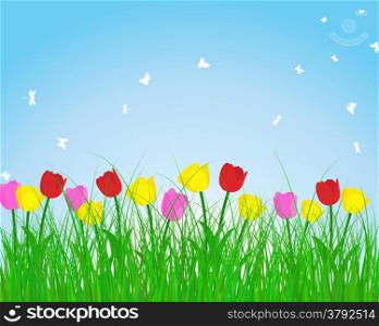Summer meadow background with tulips. EPS 10 vector illustration without transparency.