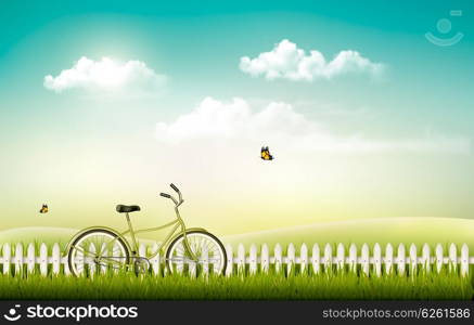 Summer meadow landscape with a bicycle. Vector.