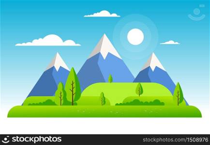 Summer Mountain Green Nature Field Land Sky Landscape Illustration