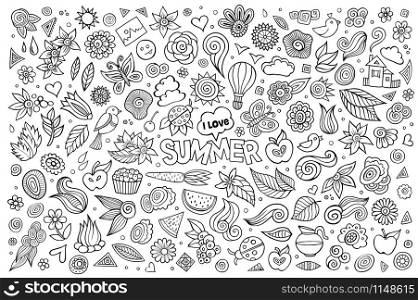 Summer nature hand drawn vector symbols and objects