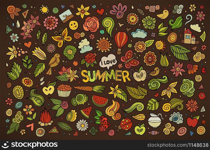 Summer nature hand drawn vector symbols and objects. Summer nature symbols and objects