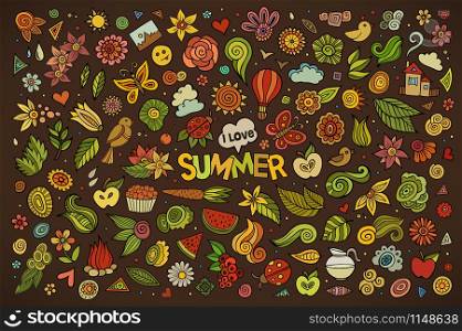Summer nature hand drawn vector symbols and objects. Summer nature symbols and objects