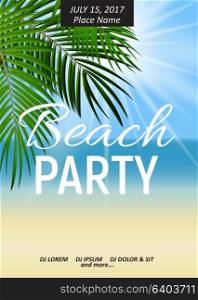 Summer Night Beach Party Poster. Tropical Natural Background with Palm. Vector Illustration EPS10. Summer Night Beach Party Poster. Tropical Natural Background wi