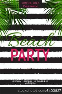 Summer Night Beach Party Poster. Tropical Natural Background with Palm. Vector Illustration EPS10. Summer Night Beach Party Poster. Tropical Natural Background wi