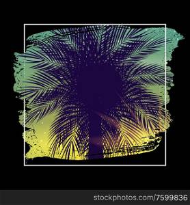 Summer Night Beach Poster. Tropical Natural Background with Palm. Decor for fabric, textile, clothes Vector Illustration EPS10. Summer Night Beach Poster. Tropical Natural Background with Palm. Decor for fabric, textile, clothes Vector Illustration
