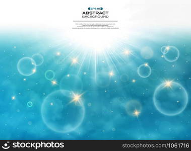 Summer of sun burst on soft light with blue sky background. Presenting with space of texting. illustration vector eps10