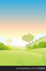 Summer Or Spring Morning Seasons Poster. Illustration of a beautiful summer or spring seasonal morning landscape poster background
