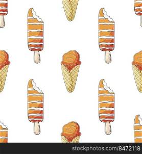 Summer. Orange ice cream seamless pattern. Wonderful bright pattern with sweet cold dessert. Print for cloth design, textile, fabric, wallpaper, wrapping paper. Print for cloth design, textile, fabric, wallpaper