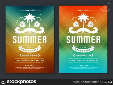 Summer party design poster or flyer night club event modern typography and abstract background. Vector template illustration.. Summer party design poster or flyer night club event modern typography