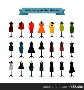 Summer party dresses or cocktail party dresses. Vector dresses icons set. Summer or cocktail party dresses