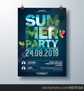 Summer party flyer design with palm trees vector image