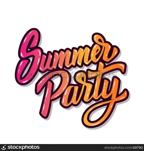 summer party. Hand drawn lettering phrase isolated on white background. Design element for poster, flyer. Vector illustration