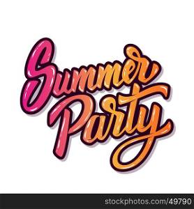 summer party. Hand drawn lettering phrase isolated on white background. Design element for poster, flyer. Vector illustration