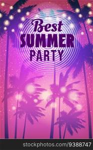 Summer Party Night Beach Poster Template Design, Palms Party Flyer. Vector background card advertising isolated illustration. Summer Party Night Beach Poster Template Design, Palms Party , Flyer