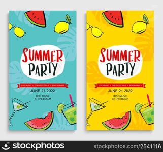 Summer party poster with summer tropical element background.
