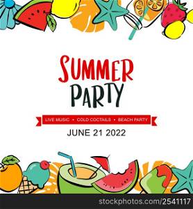 Summer party poster with summer tropical element background.