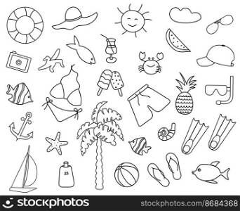 Summer pattern hand drawn with doodles. Suitable for print, textile, background, wallpaper, wrapping paper, packaging.. Summer hand drawn with doodles. Suitable for print, textile, background, wallpaper, wrapping paper, packaging
