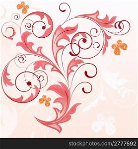Summer pink background with plant and butterflies