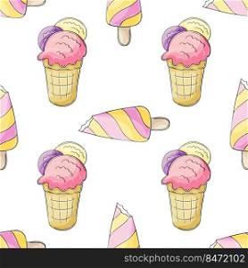 Summer. Pink ice cream seamless pattern. Wonderful bright pattern with a cold dessert. Print for cloth design, textile, fabric, wallpaper
