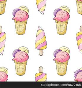 Summer. Pink ice cream seamless pattern. Wonderful bright pattern with a cold dessert. Print for cloth design. Print for cloth design, textile, fabric, wallpaper