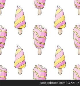 Summer. Pink ice cream seamless pattern. Wonderful bright pattern with a cold dessert. Print for cloth design, textile, fabric. Print for cloth design, textile, fabric, wallpaper